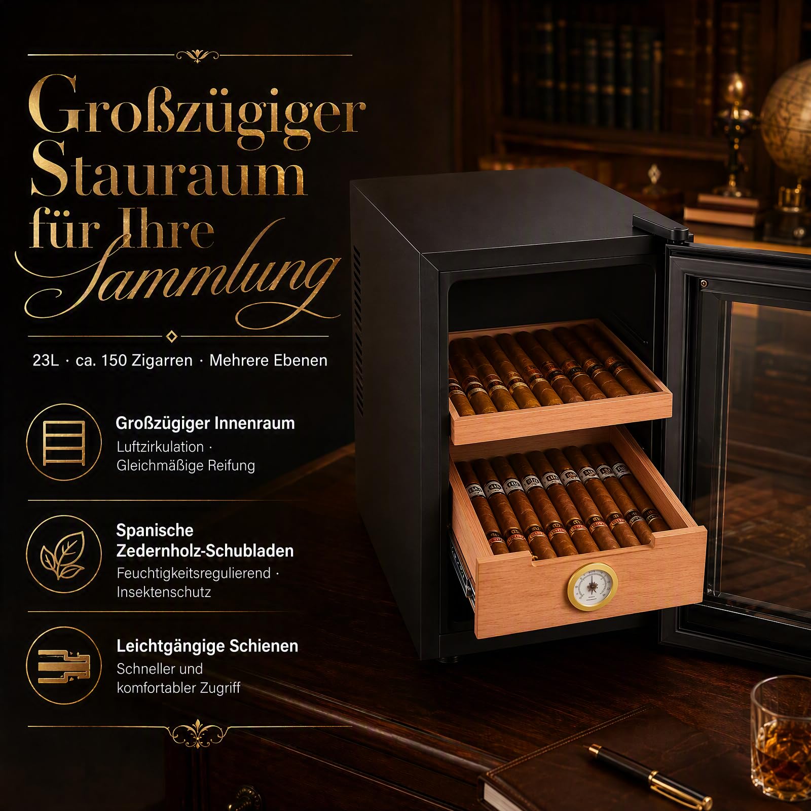 Electric Cigar Humidors 23L Glastür Kühlkontrollsystem Gifts for Men