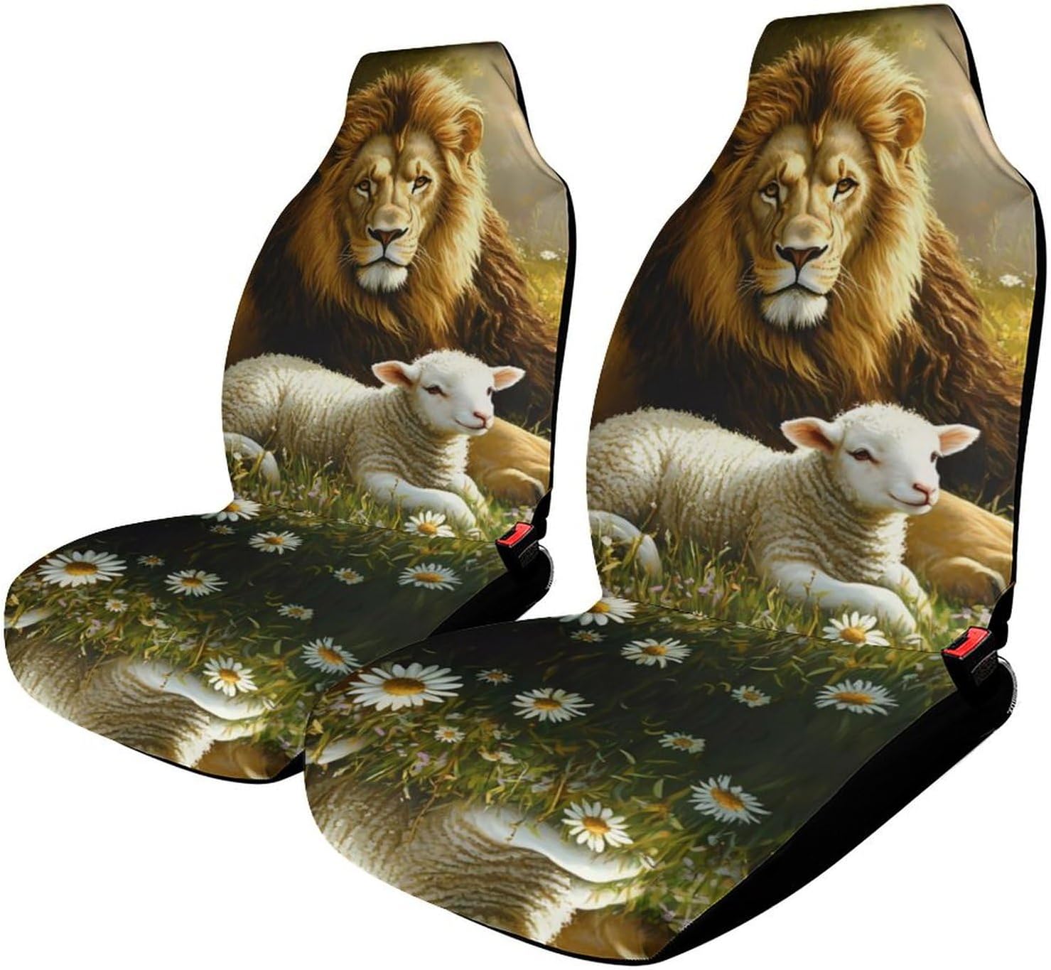 Liones and Sheep Car Seat Covers Universal Car Front Seats Protector Auto Interior Accessories 2PCS