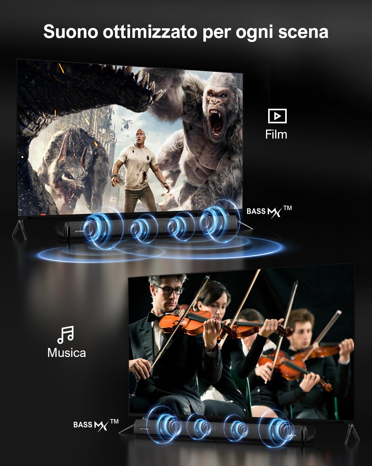 ULTIMEA 2.2ch Soundbar Staccabile 2 in 1 con App, Soundbar TV Bluetooth 5.3, 3 Modalità di Equalizzazione, Altoparlanti con Bassi Regolabili, ARC/Ottico/Aux, Apollo S40 Pro (Modello 2025)