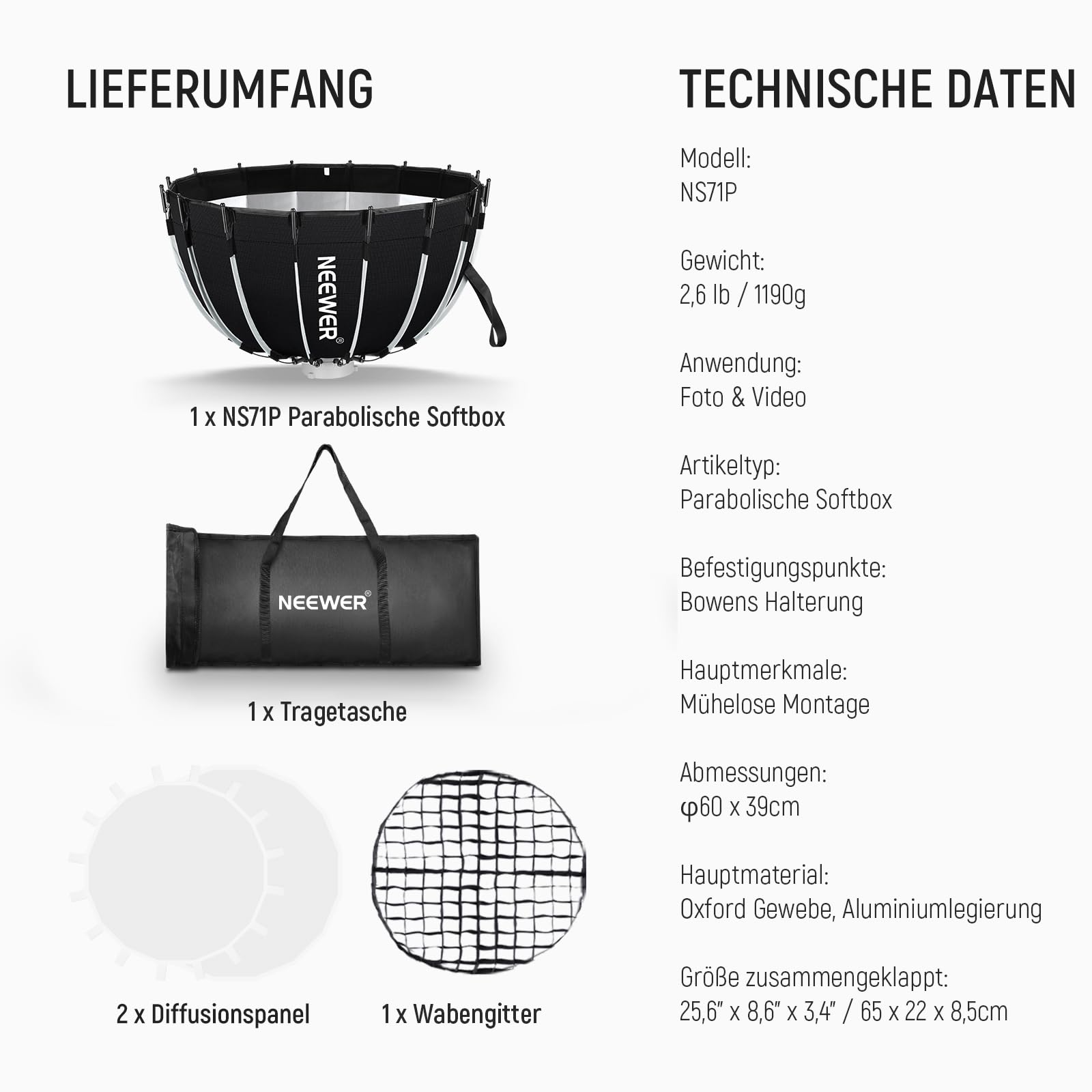 Neewer Parabol Softbox Set 23.6" – Bild 9