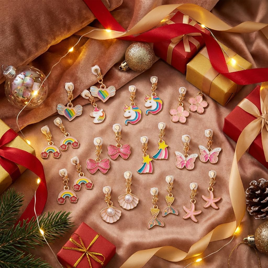 12 Pairs Kids Clip-on Earrings - Cute Unicorn Designs, Non-Pierced Dress Up Alloy Jewelry for 4-12 Year Old Girls Birthday Christmas Valentine's Day Holiday Gifts,Party favors Kids Toys - Image 4
