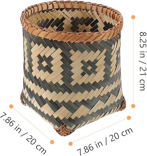 Miniatura 2 de Wakauto Cesta de almacenamiento tejida, papelera decorativa creativa, para uso doméstico, diseño compacto, patrón aleatorio, 1 unidad