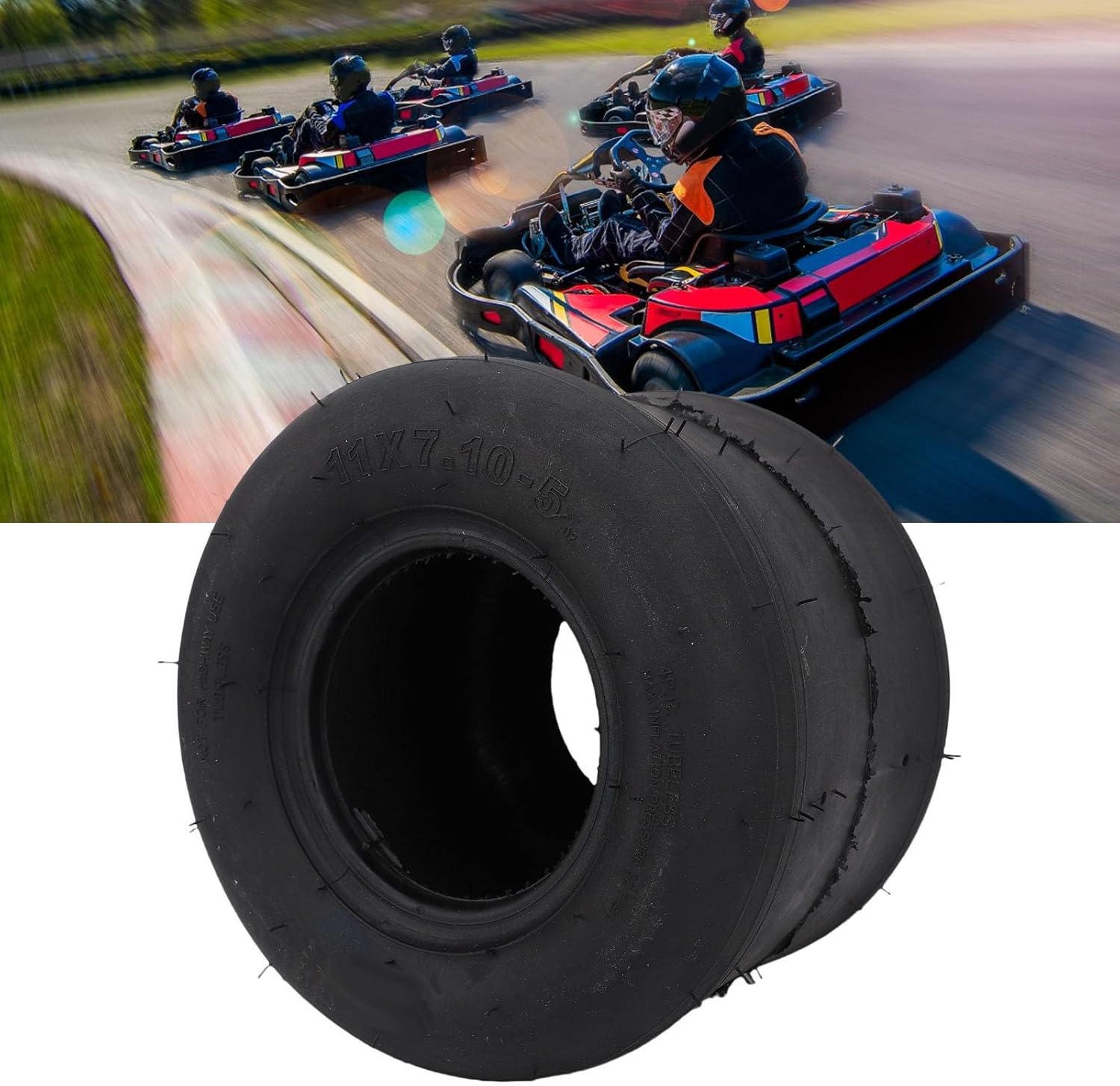 Luocute 11x7.10-5 Go Kart Tire, Tubeless Slick Tire with Shoulder Traction Technology for Drift Trike Go Kart ATV UTV Mower