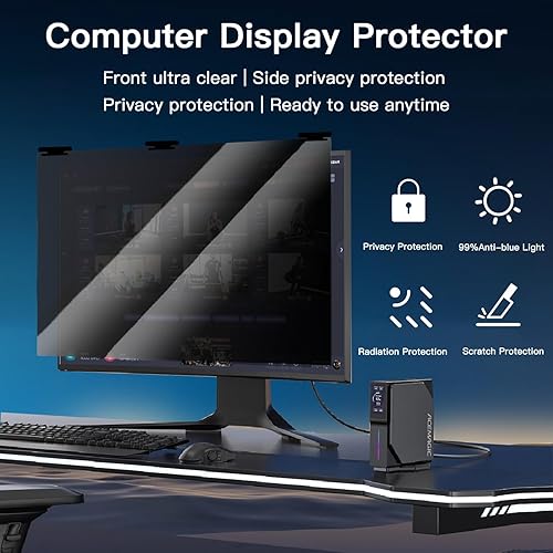 Miniatura 5 de Paquete de 2 pantallas magnéticas colgantes de privacidad para computadora de 27 pulgadas para monitor de pantalla ancha de 16:9, pantalla de