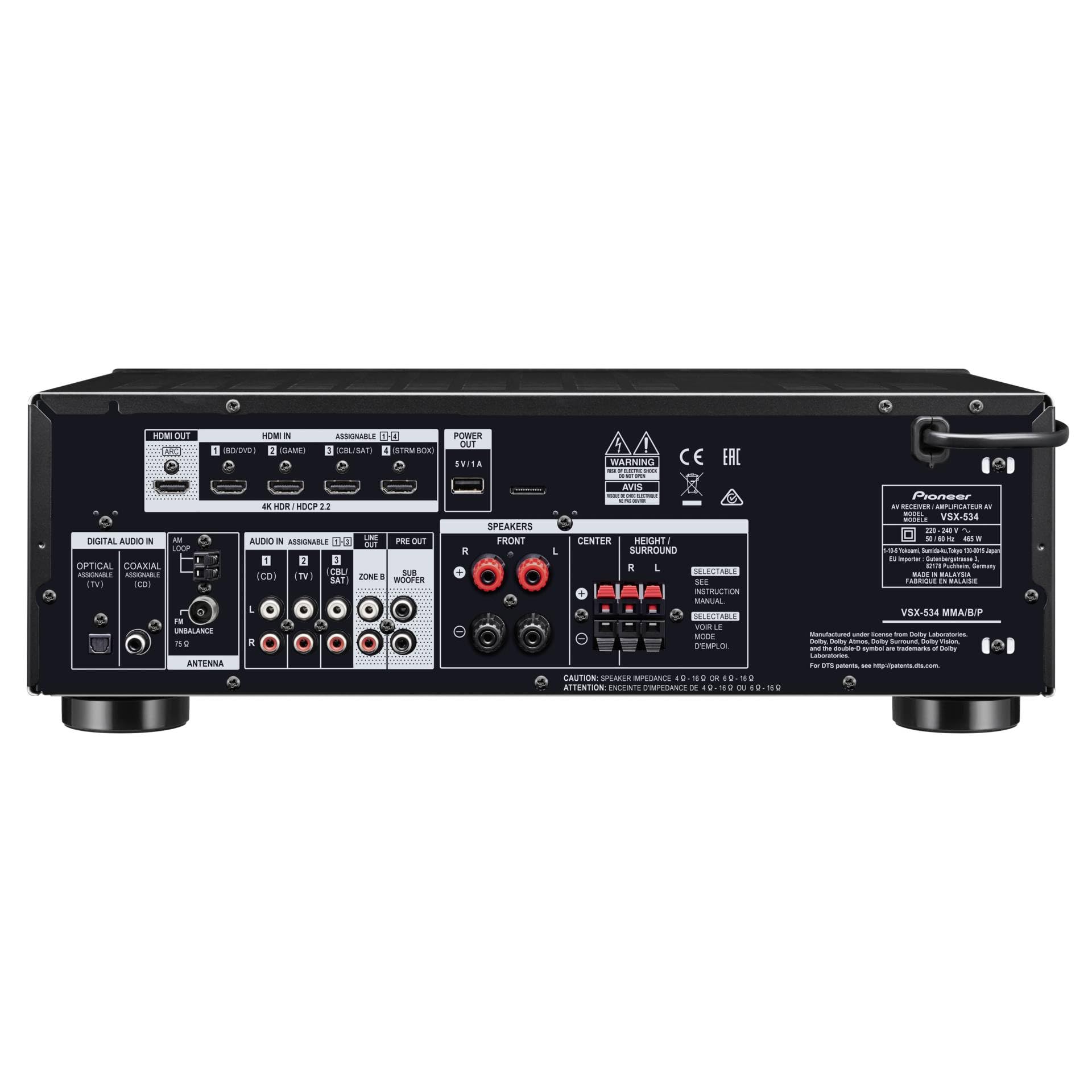 Pioneer VSX-534(B) Receiver 5x150 Watt Dolby Atmos DTS:X Bluetooth Schwarz