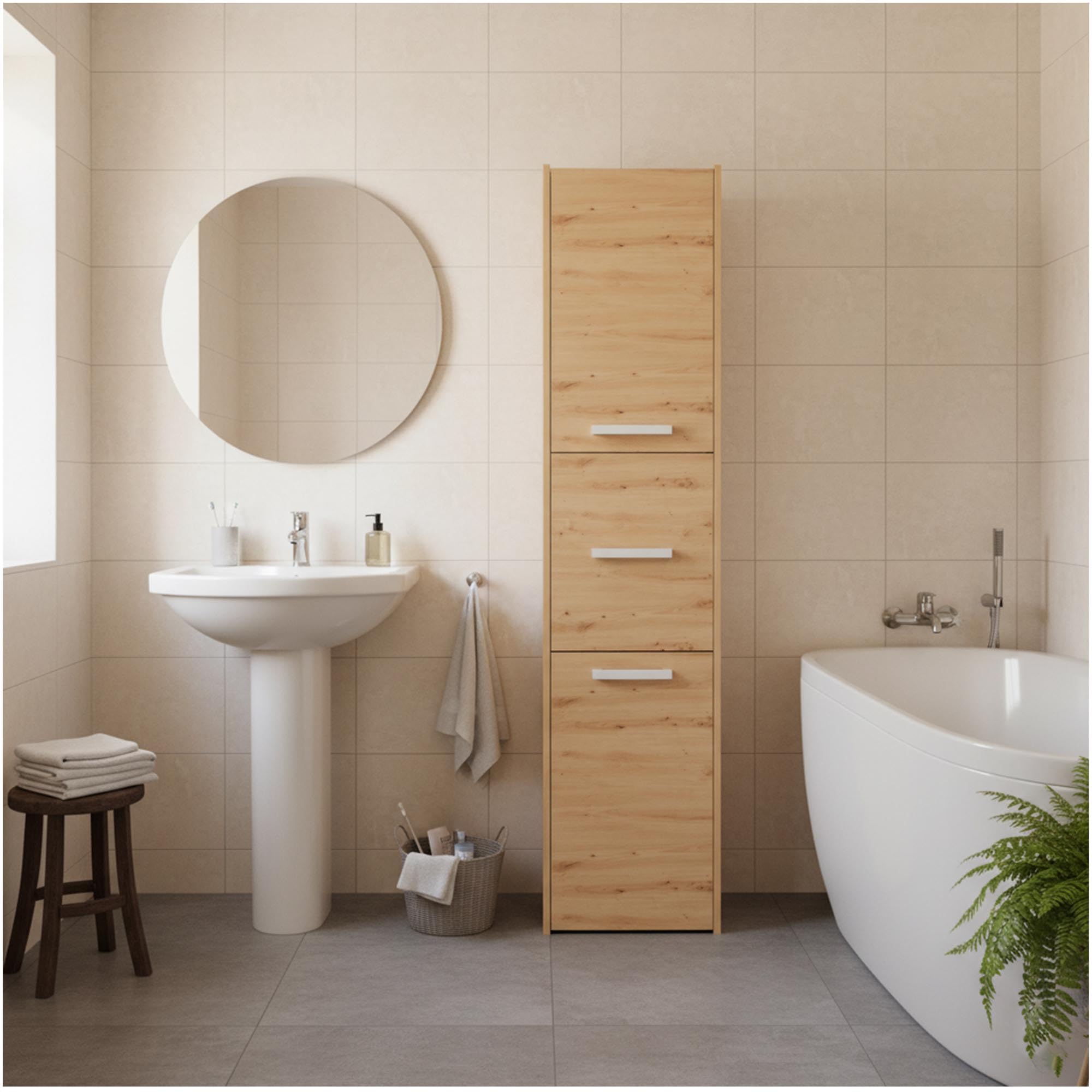 CDF Armario de Baño Alto Columna Mueble Baño Estrecho - Ancho: 40 cm Roble Artisan 30x40x170 cm Ahorro de Espacio, para Guardar Cosméticos y Productos de Limpieza, para Espacios Pequeños