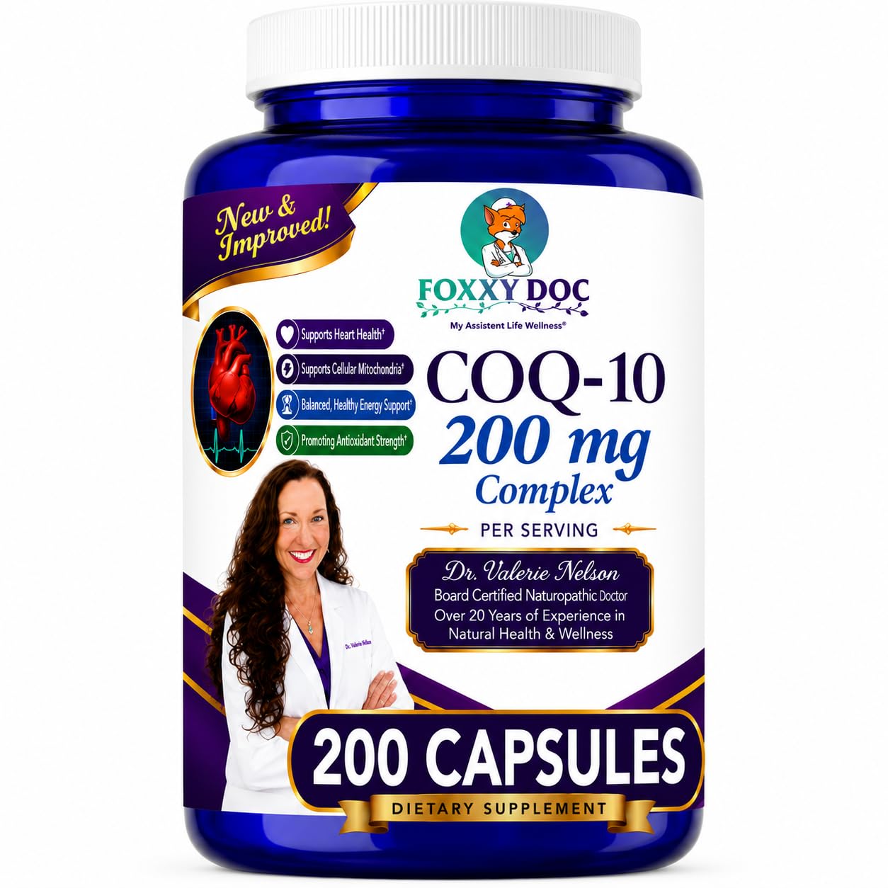 Dr. Valerie Nelson Suplemento de Coenzima Q10 (Ubiquinona) 200 mg, 200 cápsulas