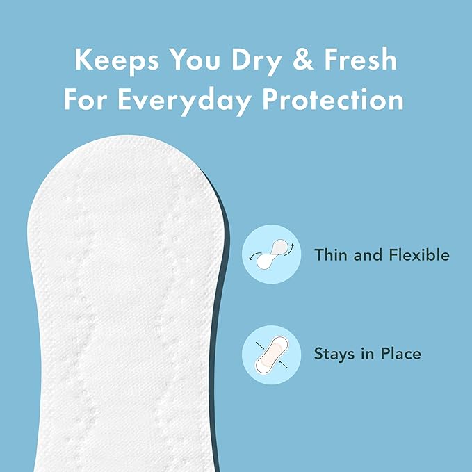 Rael Panty Liners for Women are thin, organic cotton pantiliners designed for light absorbency. Made with a chlorine-free process, these panty liners are gentle on the skin and free from harmful chemicals. They are unscented, making them suitable for those with sensitive skin or allergies.