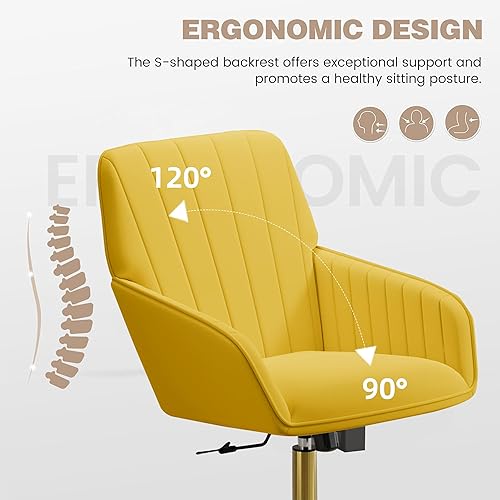 Miniatura 6 de YISHENG Silla de escritorio de oficina de terciopelo con base dorada, con ruedas, moderna altura ajustable de 360 grados, giratorias, tapizadas