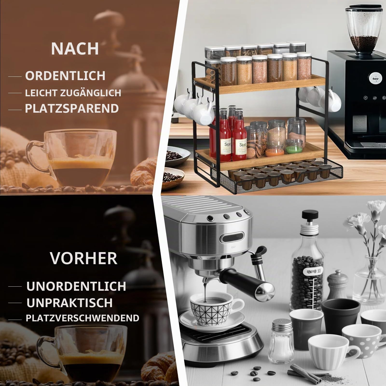 LEMIKKLE Kaffeebar-Zubehör und Kaffeetassenhalter, Küchenorganizer und -aufbewahrung, Gewürzregal-Organizer für Arbeitsplatte, Küche (Schublade)