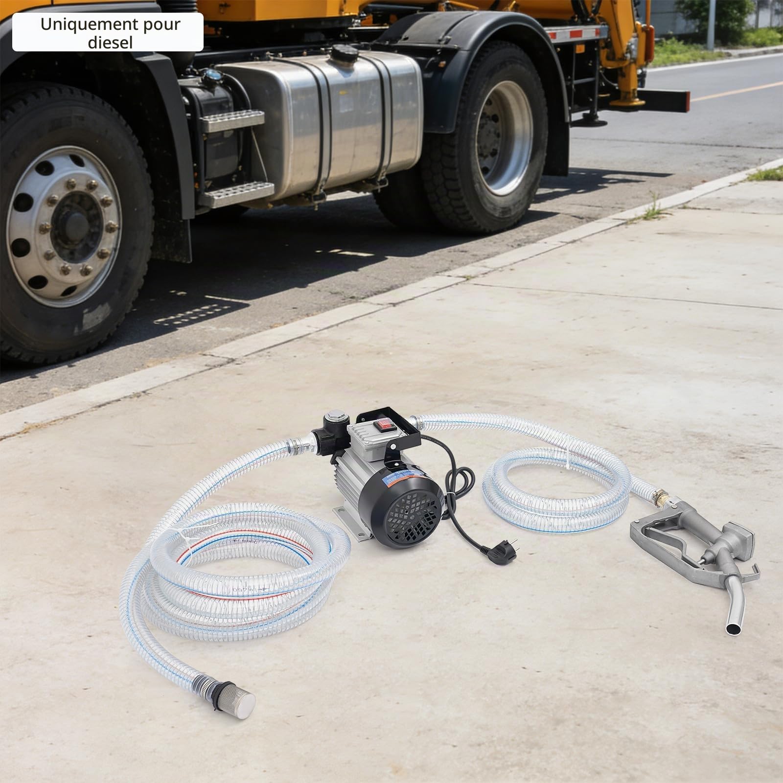 Pompe à gazole 230 V 550 W Pompe à fioul auto-amorçante 60 L/min, pompe de transfert de carburant avec pistolet distributeur et tuyau de 6 m, pompes à carburant pour véhicules, caravanes, navires