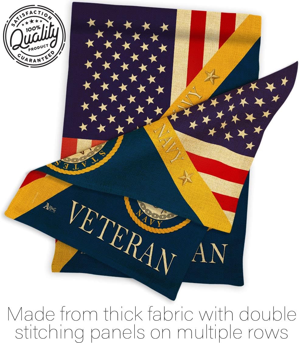 Home of Navy Burlap Garden Flag - Set Wall Holder Armed Forces USN Seabee United State American Military Veteran Retire Official - House Banner Small Yard Gift Double-Sided Made in USA 13 X 18.5
