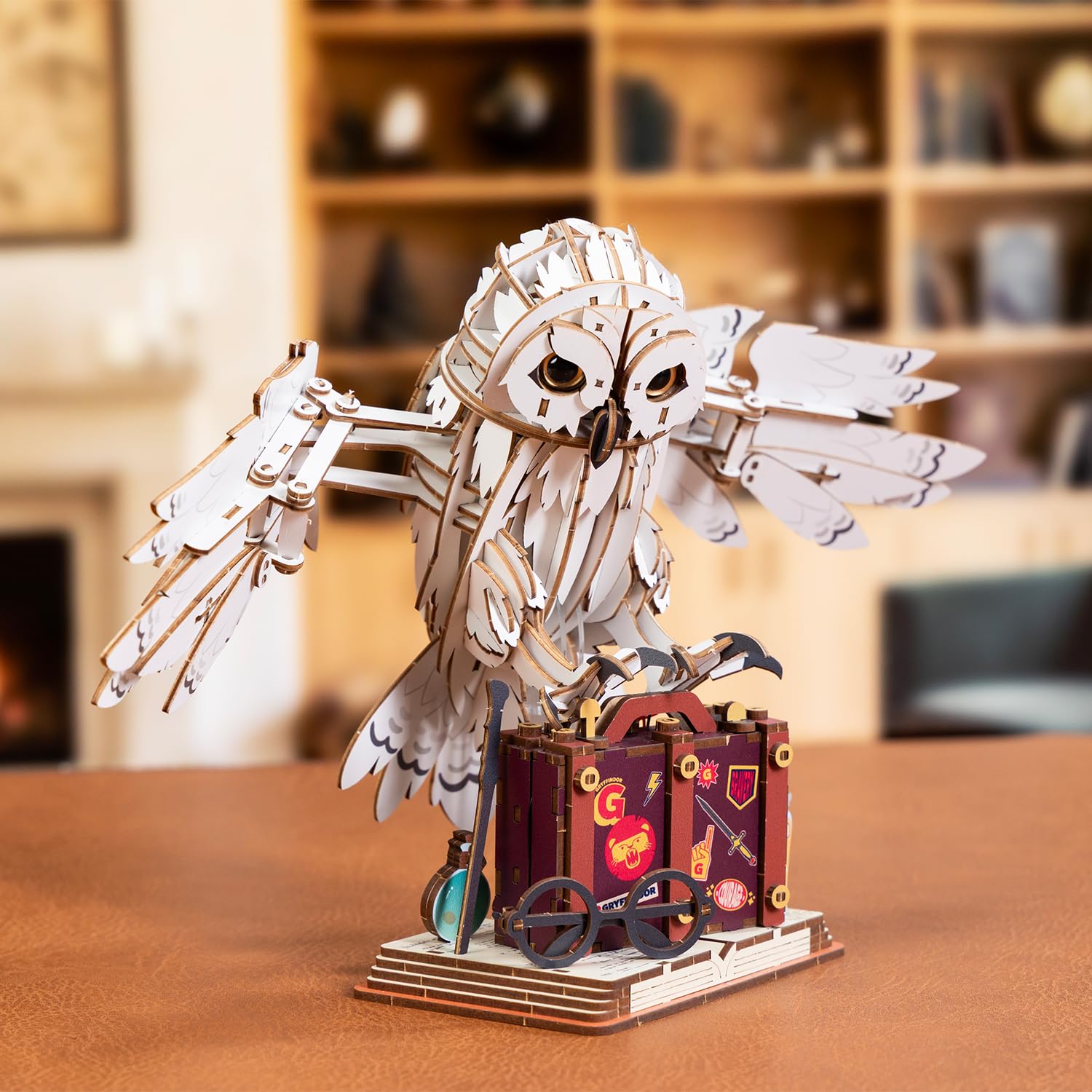 PUREMIND Harry Potter Hedwig, Puzzle 3D Madera, maqueta búho articulado DIY | Licencia oficial, regalo Harry Potter, alas móviles, cabeza giratoria, montaje DIY, acabado muy detallado, pieza de colección