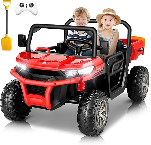 Hikole Juguetes de paseo de 24 V para niños grandes con cama volquete eléctrica, camión de 2 plazas con control remoto, funciona con batería de 7