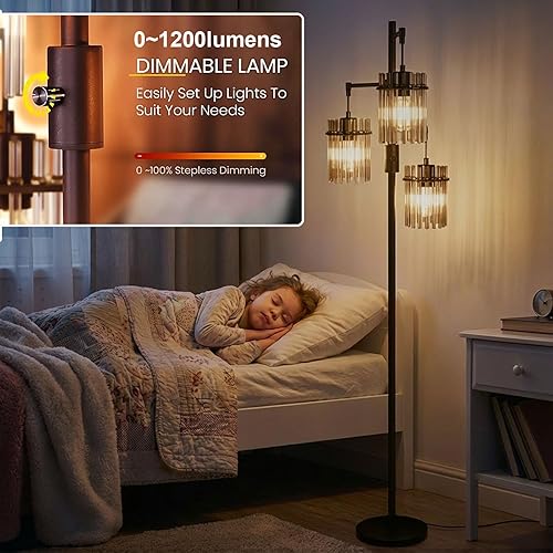 Miniatura 4 de Lámparas de pie industriales para sala de estar, lámpara de pie regulable, lámparas de pie modernas con pantalla de vidrio, interruptor giratorio,
