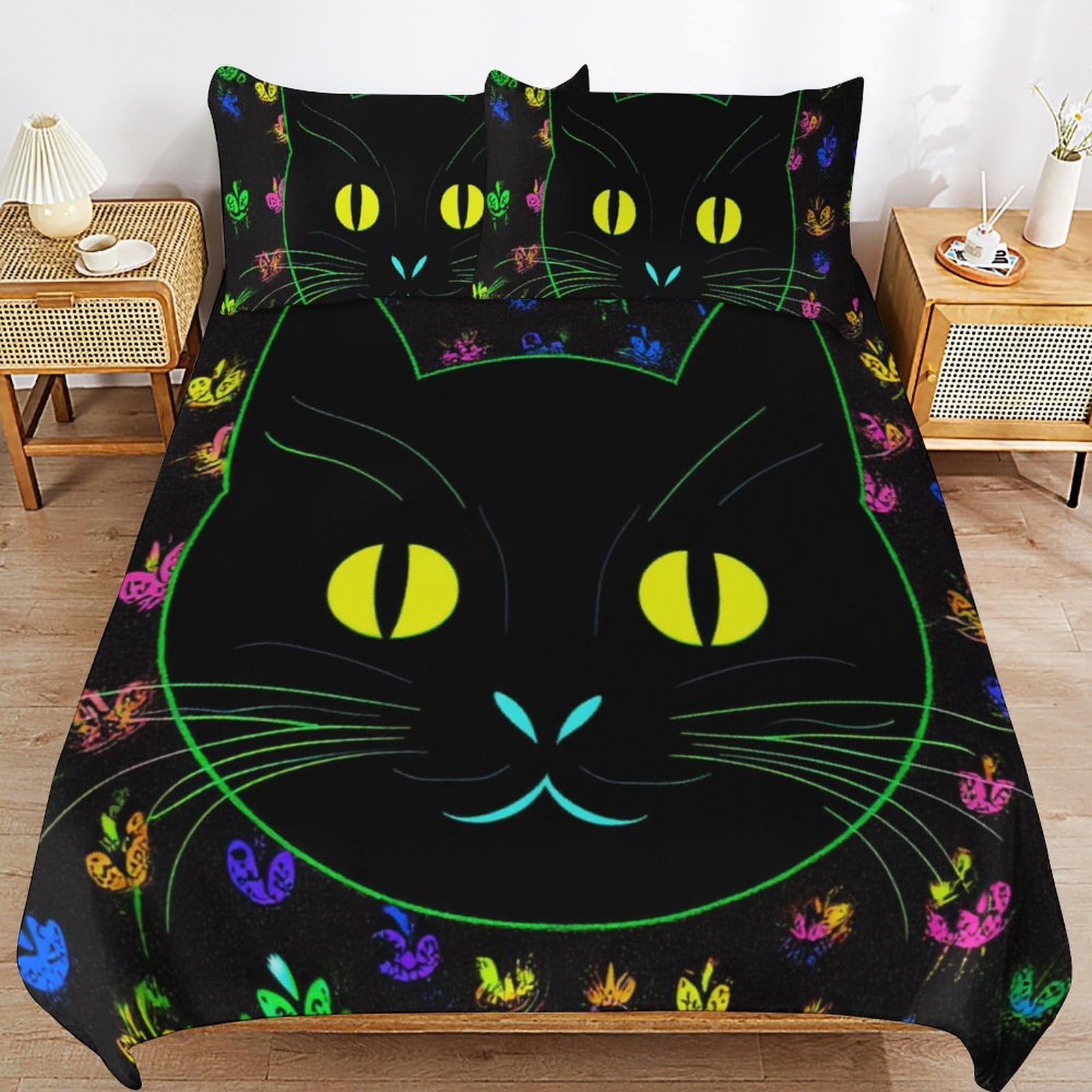 Housse de couette chat 135x200 microfibre douce avec zip pratique enfant