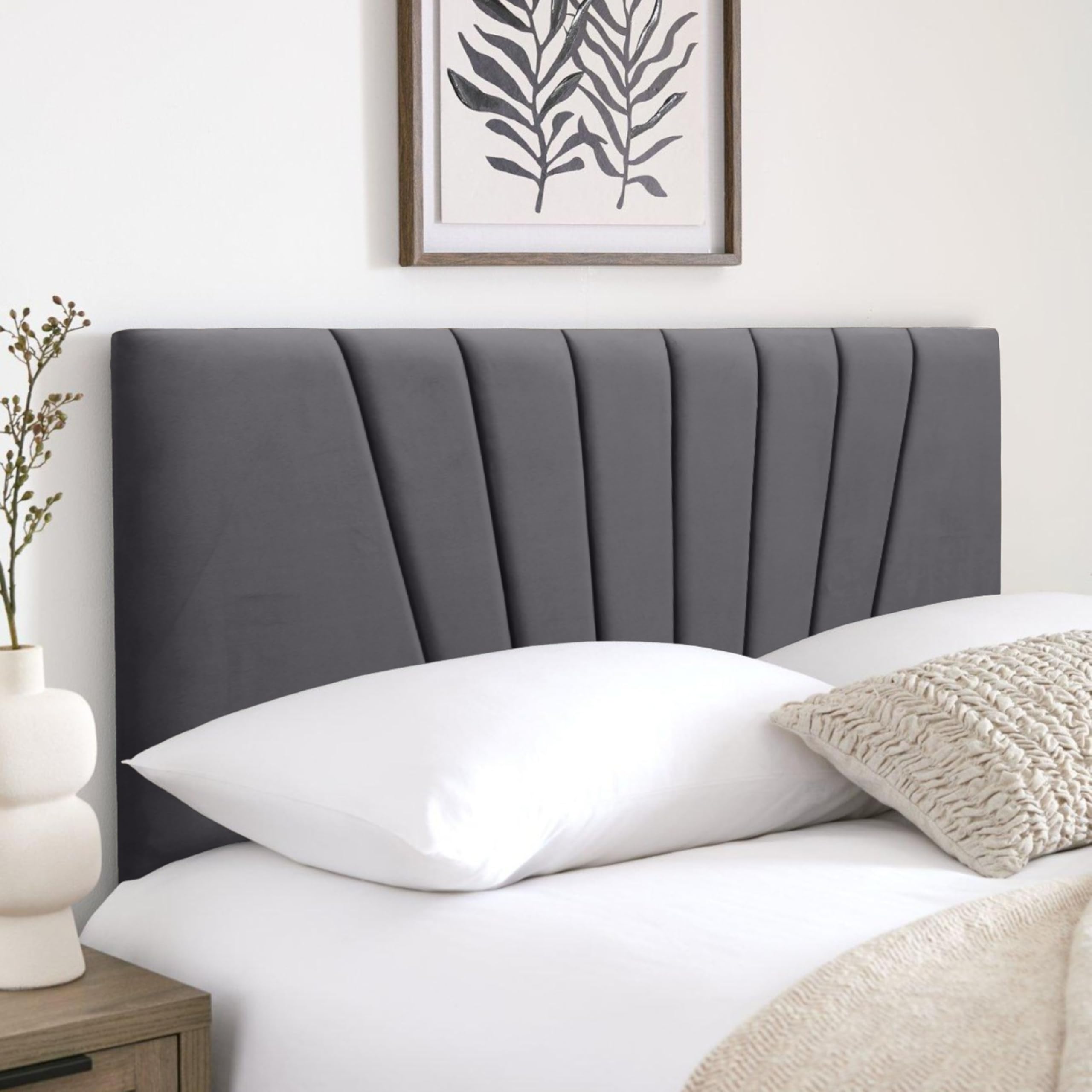 HB-1 Headboards for Beds – Sunrise 24'' Divan Bed Headboard – Headboards for Divan Beds, Bedroom & Hotel Furniture, Elegant Soft Plush Fabric Head Board (Charcoal Plush, 3FT Single) — image 1