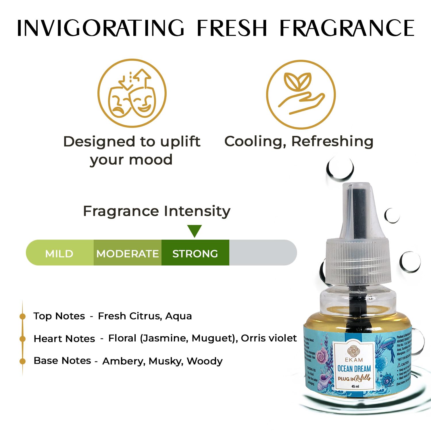 EKAM Plug-In Air Freshener Refill (45ml) | Ocean Dream Scent for Room/Bathroom | Automatic Refill | Lasts up to 125 Days / 500 Hours | Perfect for Living Rooms, Bedrooms & More - Image 3 thumbnail