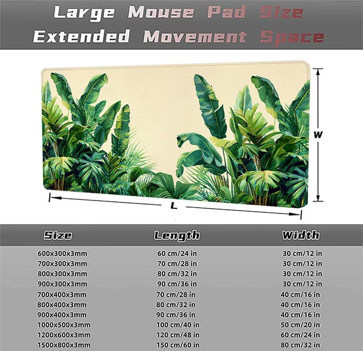 Tappetino per Mouse Gaming XXL 1200x600x3mm – Ufficio Mousepad Grande – Migliora la Velocità e la Precisione Tenuta Stabile Sottomano per Ufficio e Casa Accessori Scrivania – Verde Pianta LMDT10382