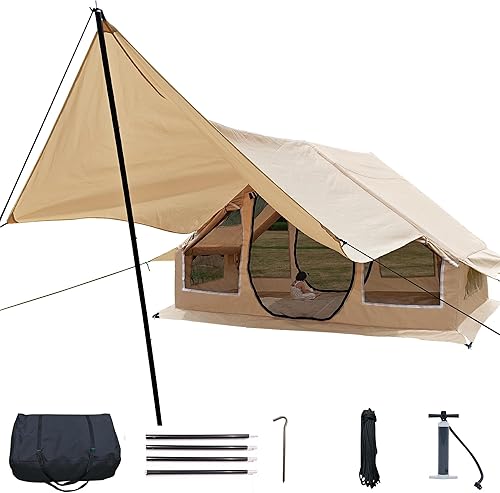 Big Inflatable Outdoor Cabin Tent House for Adults,air Stand up Tents for Adult Family Large Blackout Waterproof Tents 4 People with Rooms carpa