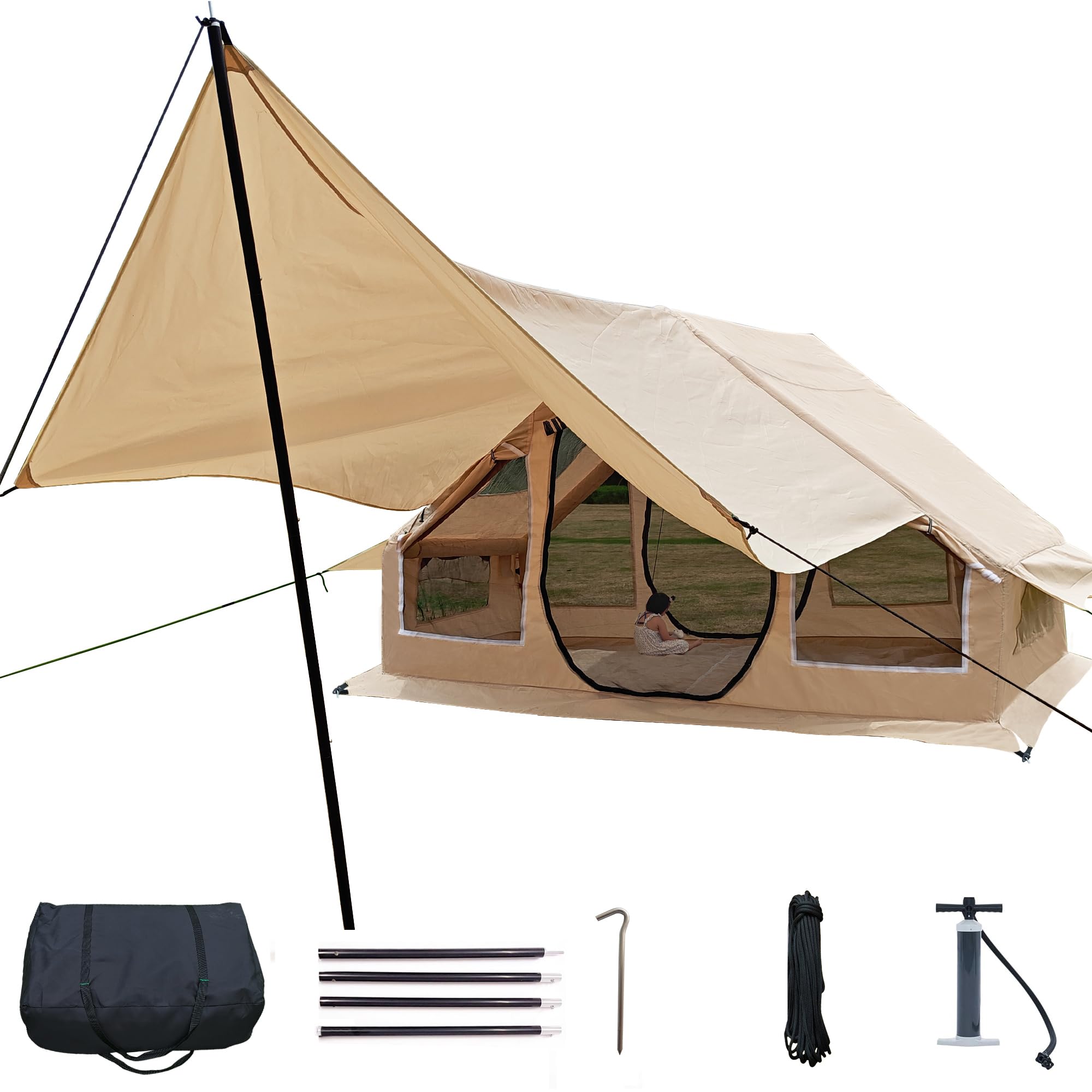 Big Inflatable Outdoor Cabin Tent House for Adults,air Stand up Tents for Adult Family Large Blackout Waterproof Tents 4 People with Rooms carpa inflable para acampar