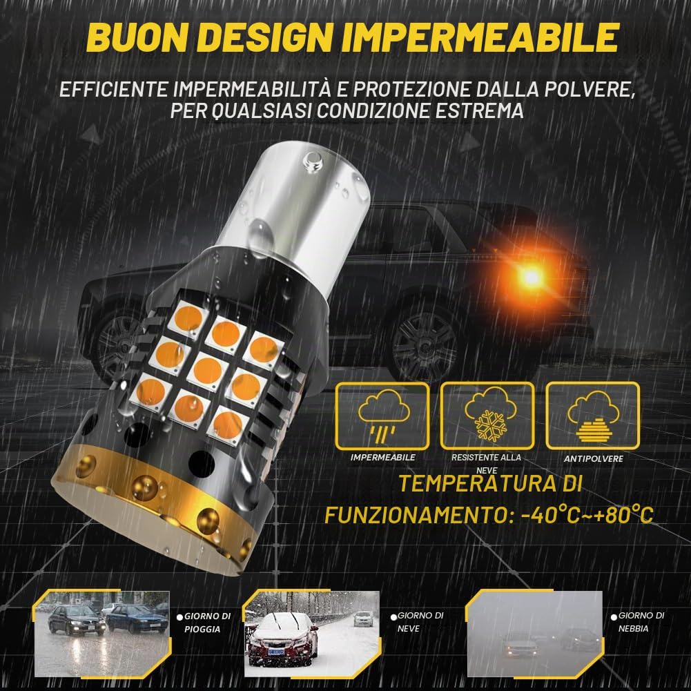 BAU15S PY21W LED Lampadine per Indicatori di Direzione Ambra 3700LM 3030 45 SMD Canbus Errore Anti - Hyper Flash Gratuito per Indicatori di Direzione a LED Anteriori o Posteriori (Pack-2)