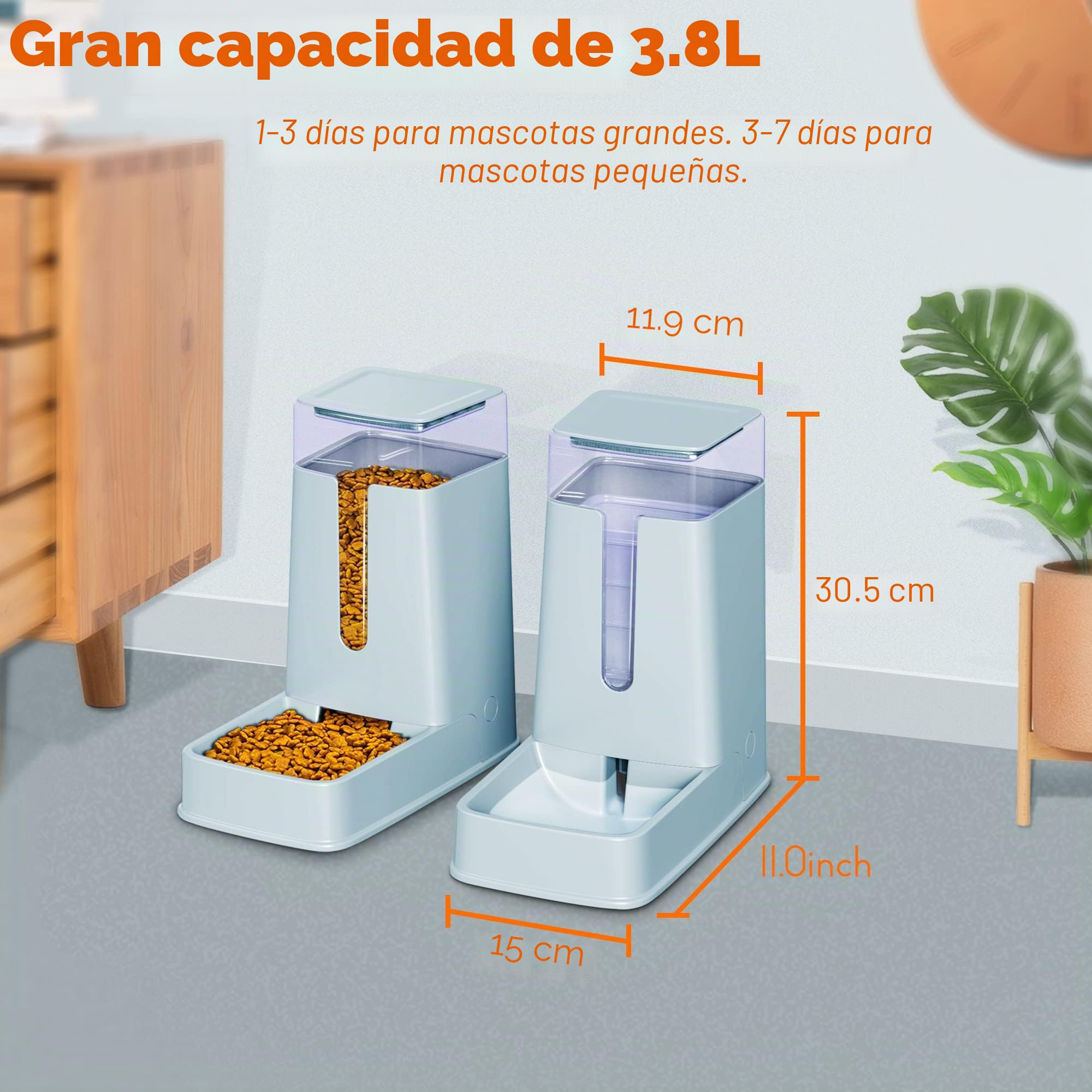 Comedero automático para Gatos y dispensador de Agua para Gatos en Juego de 2 Paquetes de alimentador automático para Perros y dispensador de Agua para Perros pequeños, Cachorros, Gatitos