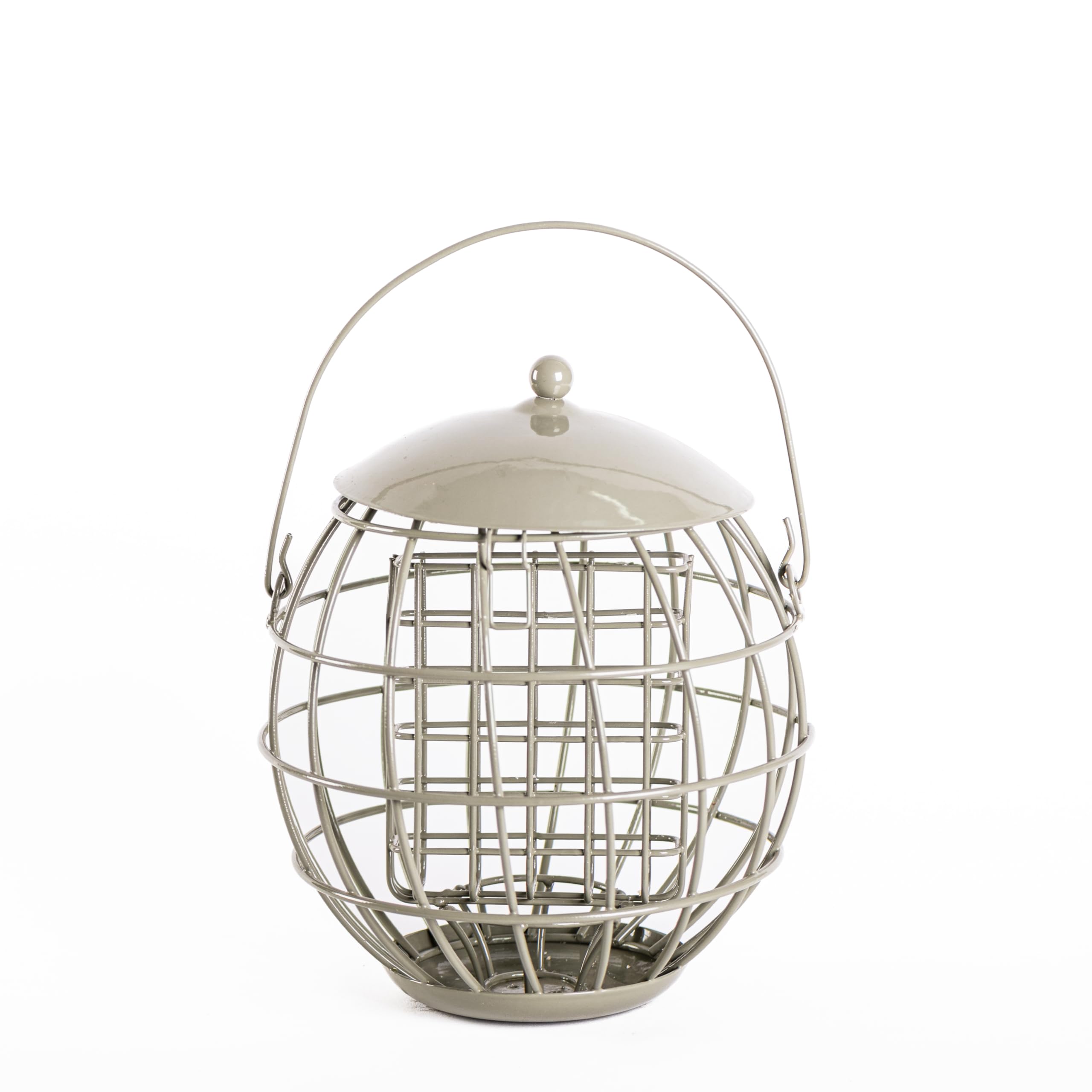 Happy Beaks Orbital Squirrel Proof Bird Feeder Sage Green Steel Cage Fat Ball Peanut Seed Suet Feeder Weatherproof Garden Bird Feeding Station (Suet Feeder x1)