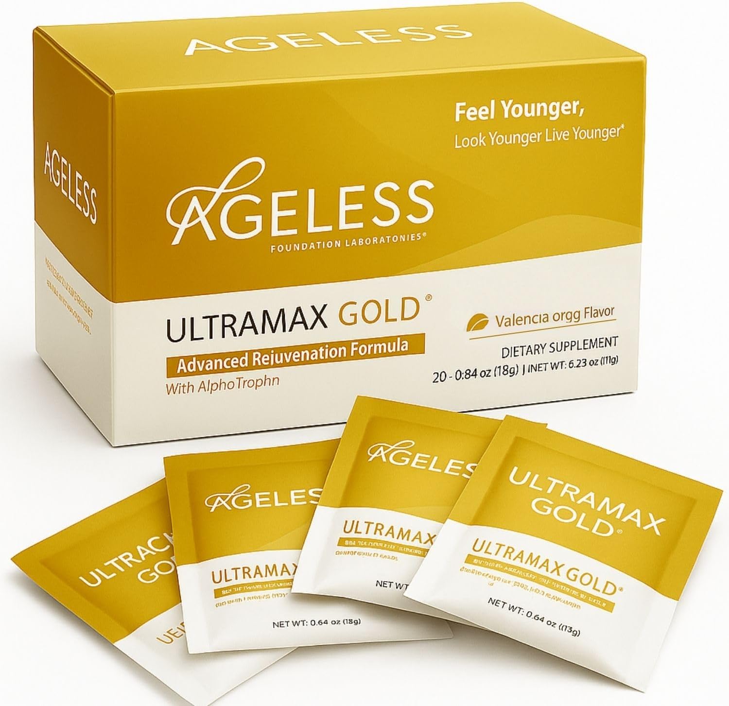 Naturade Ageless UltraMAX GOLD Effervescent Powder – Valencia Orange Flavor – 22 Packets