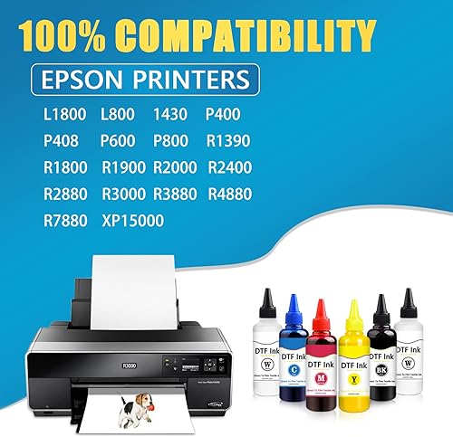 Miniatura 2 de DTF Ink Premium - Kit de conversión de tinta de transferencia de calor para impresoras Epson L1800, R2400, L800, 1430, P400, P800, R2000, XP-15000,