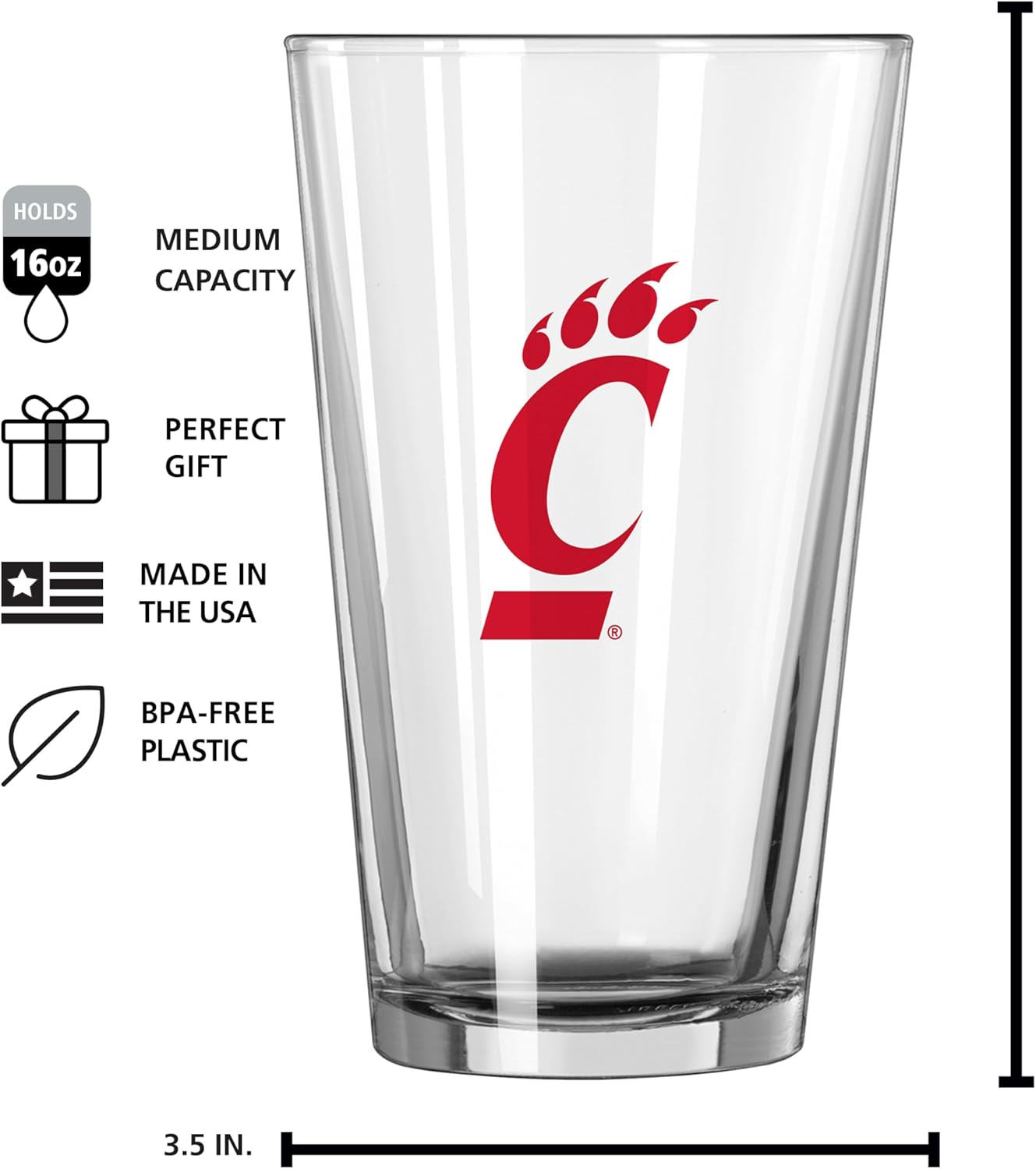 Logo Brands NCAA 16 oz Pint Glass - Durable Glass With Bold Team Color– Chip-Resistant Rim Drinkware For Fans, Tailgates, Home Bars & Everyday Use - Image 6