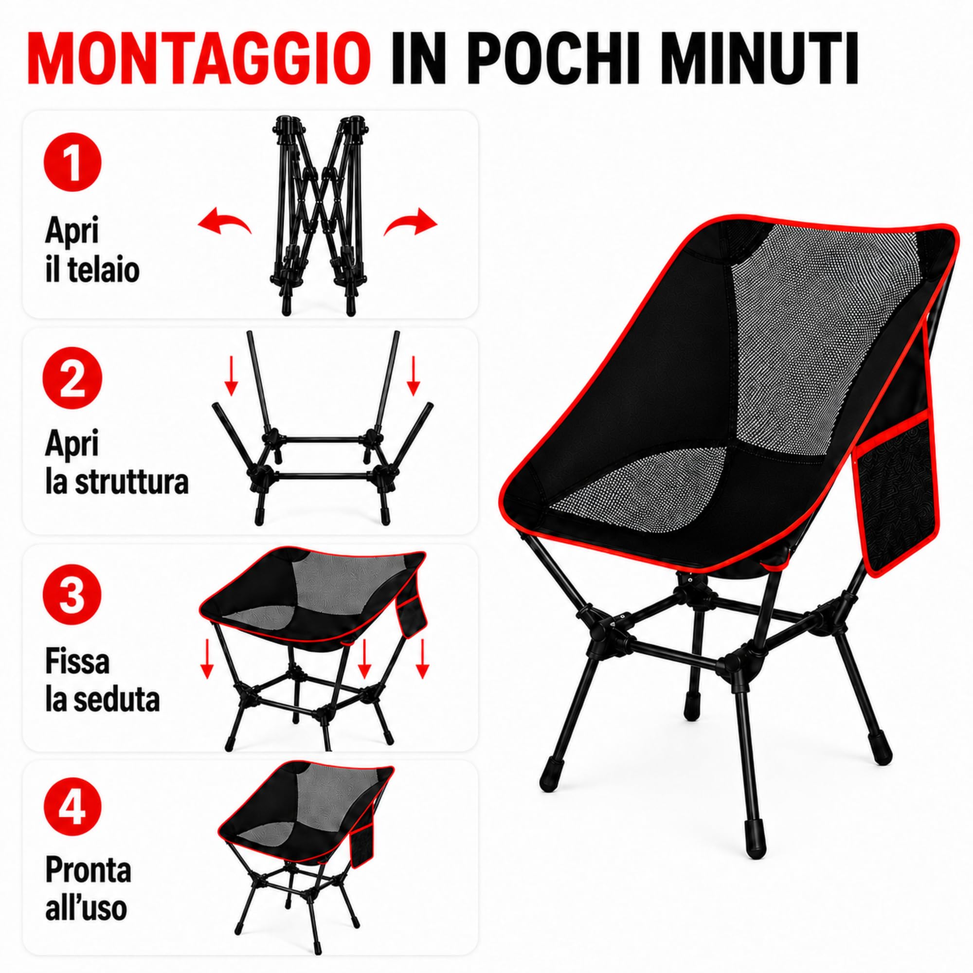 Sedia da Campeggio Pieghevole Portatile fino a 1 20 kg, Moon Chair Outdoor in Oxford 900D con Tasca Laterale e Borsa da Trasporto, per Spiaggia Pesca Picnic Giardino