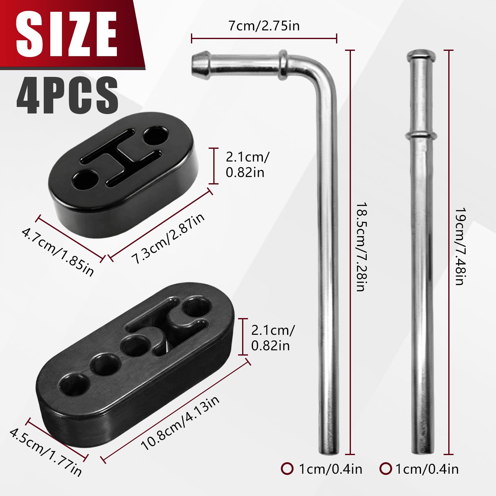 BRGD 16 Stück Auspuffhalterungsset, 2/4 Loch Universal Auto Gummi Auspuff mit Enthält 8 Stück 90°/180° gewinkelte Stangen zum Autos, SUVs, CRVs, Lochdurchmesser 1,2 cm
