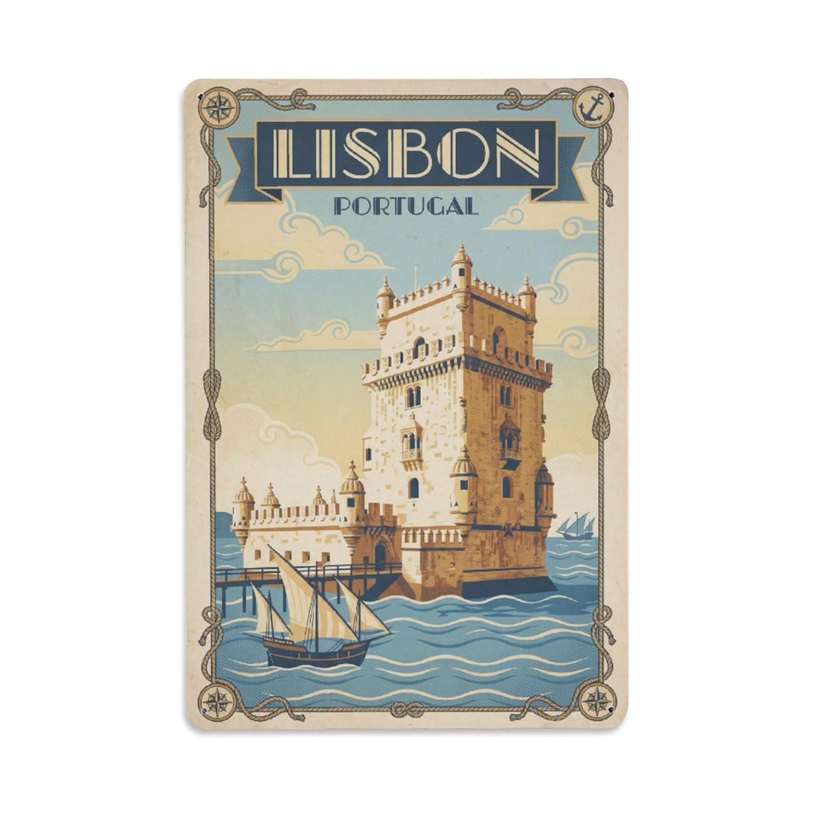 Vintage Travel Portugal Lisbon Metal Tin Sign