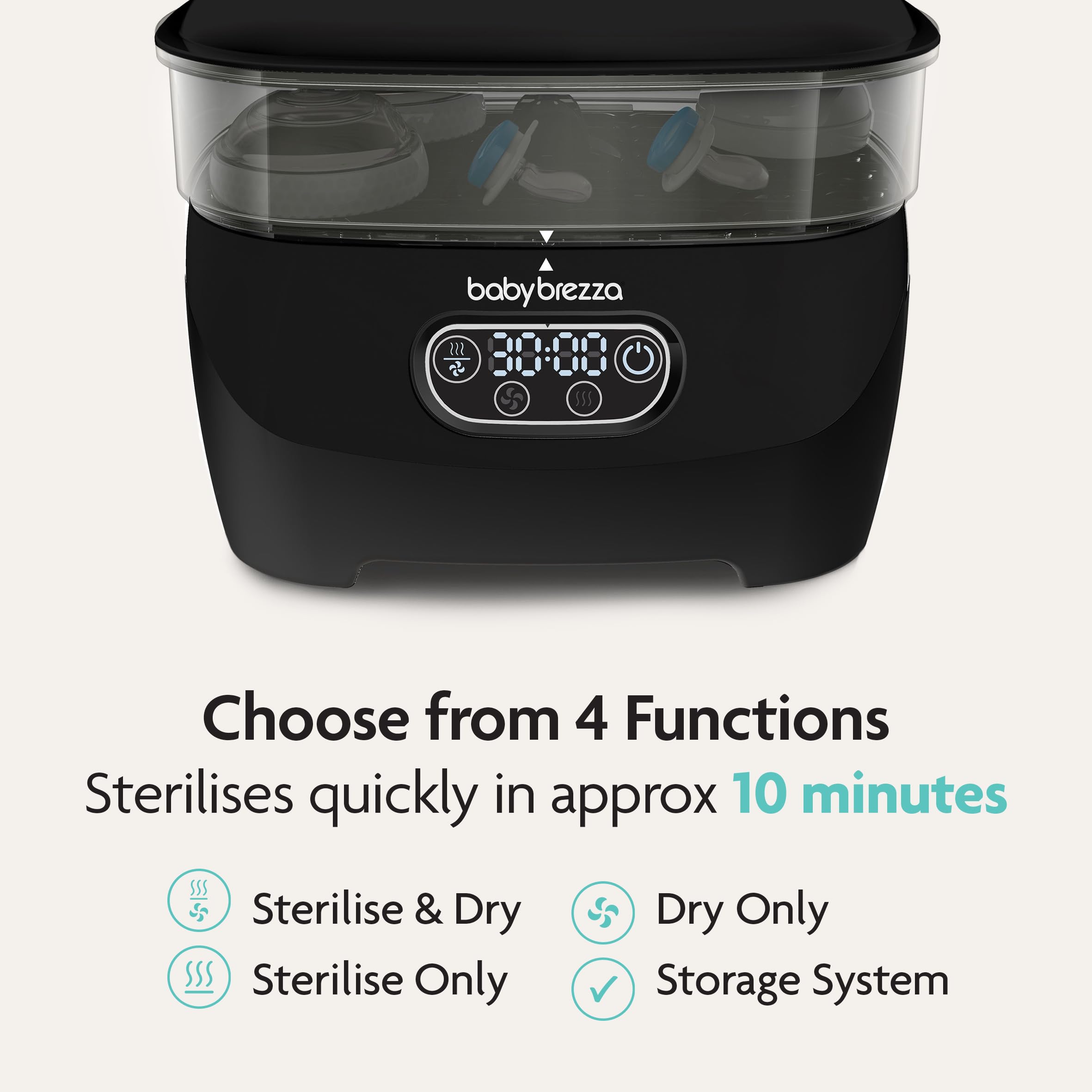 Baby Brezza Steriliser & Dryer Advanced – Electric Steam Steriliser for All Bottles, Dummies & Pump Parts – HEPA Filter – Fits Plastic & Glass – Black — view 6