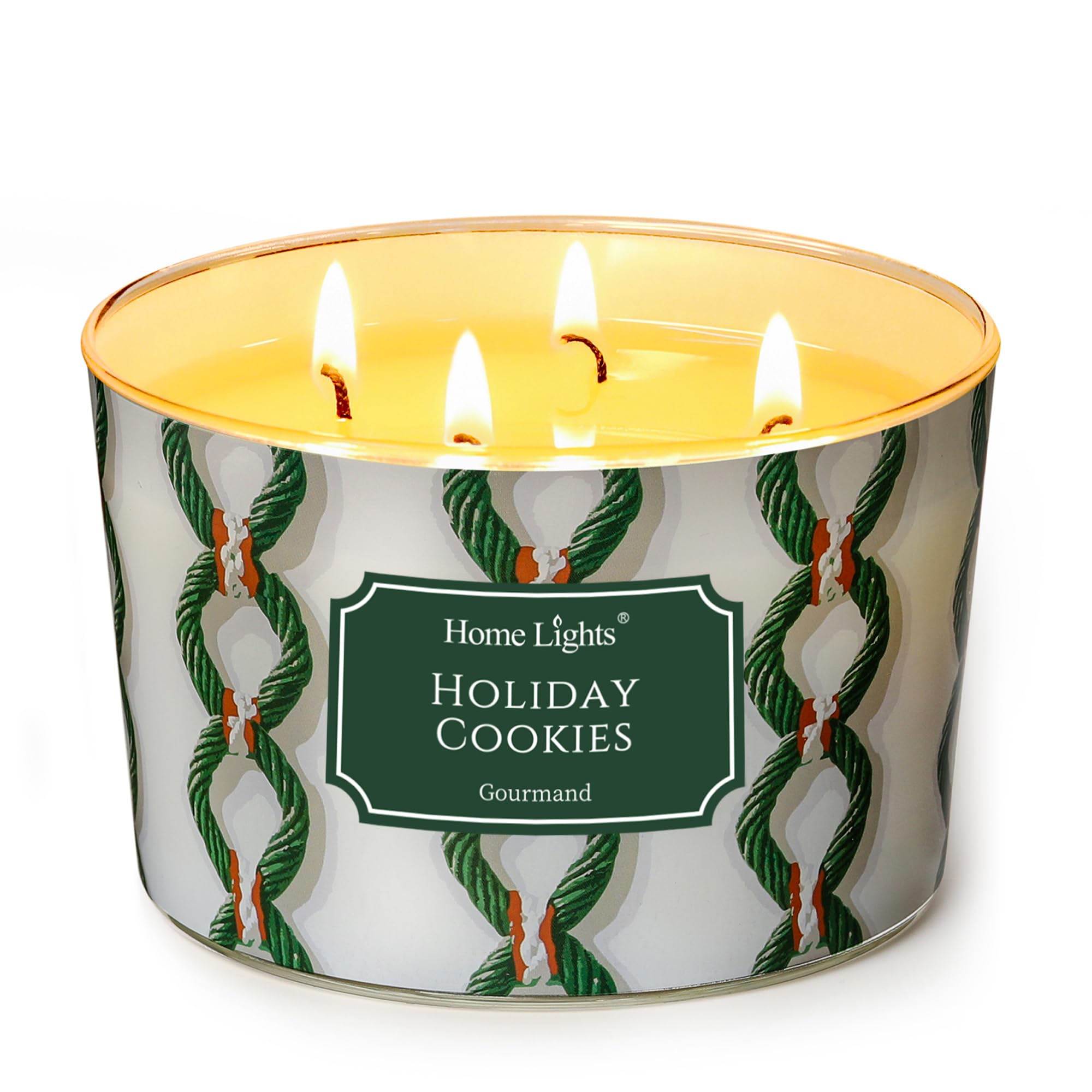 Home Lights 4-Wick Candles for Home Scented - 18oz Soy Wax Candle Long-Lasting Fragrance, Rustic Modern Home Decor and Housewarming Gifts, Holiday Cookies