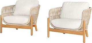 New Classic Furniture Solstice Woven Rope Patio Furniture with Acacia Wood Frame – Stylish Rope Outdoor Chair for Patio, Deck, or Garden Seating