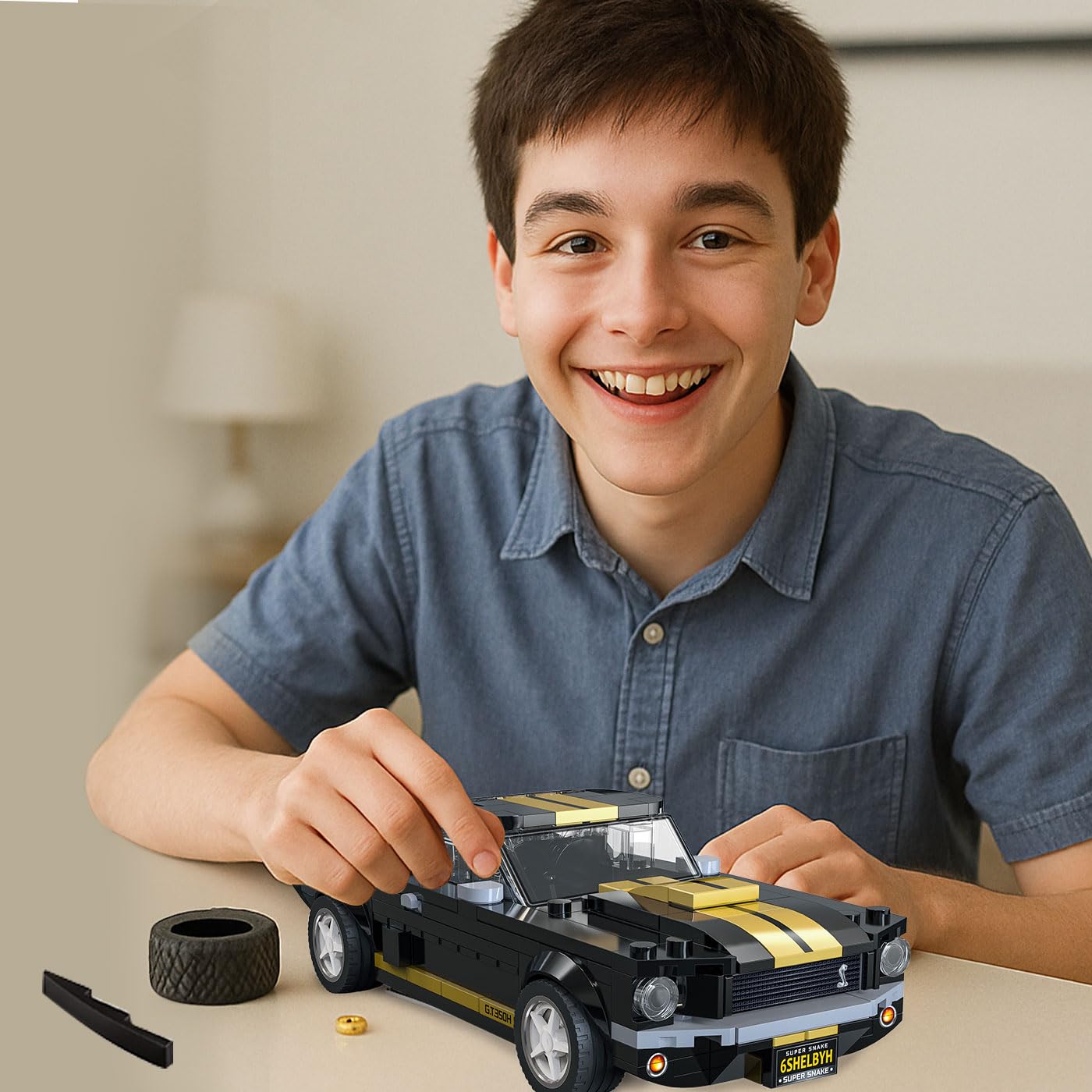 JAMARA 402883 CADA Shelby GT 350 H 1:24 Bricks - zabawka model samochodu, wózek sportowy dla dzieci od 8 lat, pomysł na prezent dla chłopców i dziewczynek, wierne wzornictwo, elementy z nadrukiem