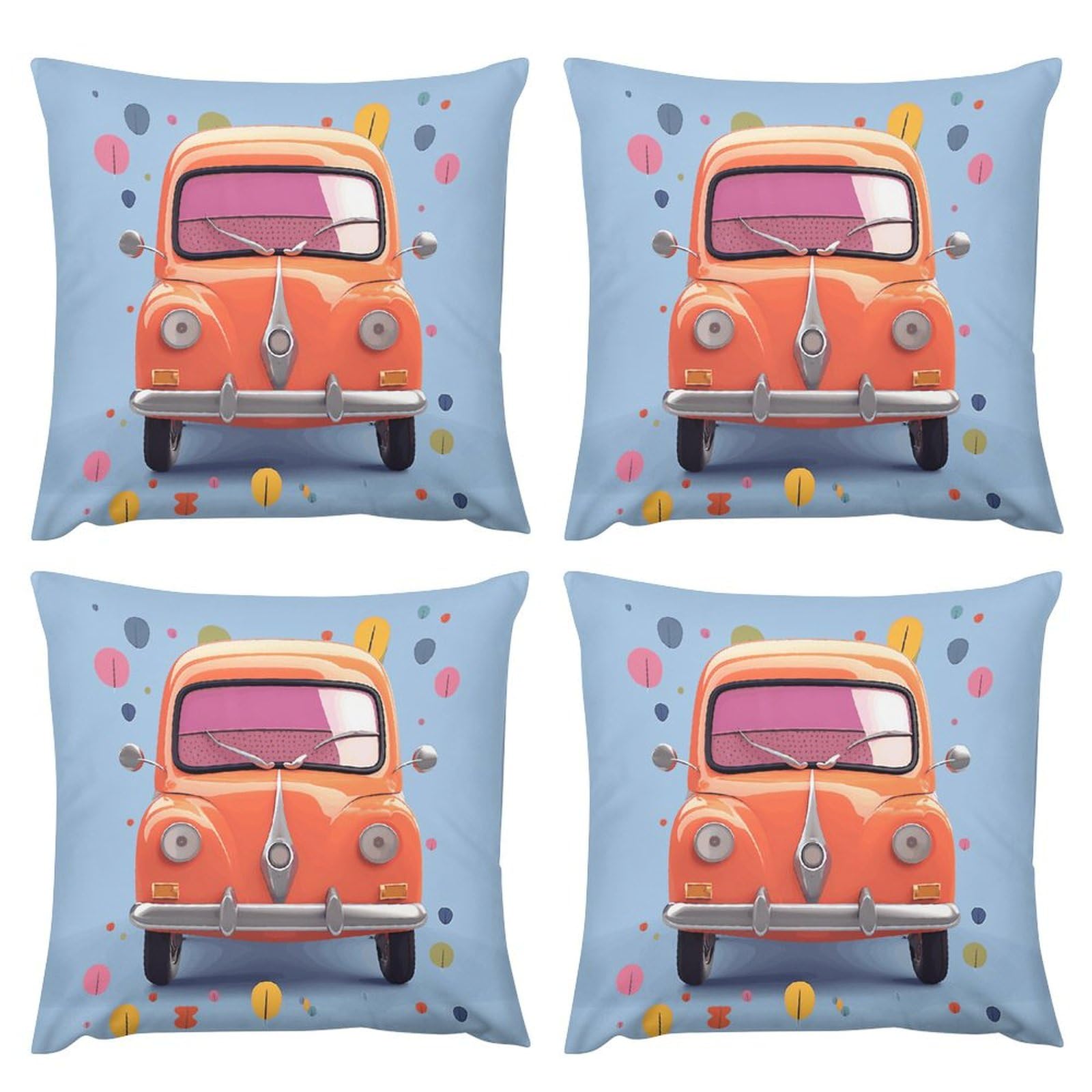 Housses de coussin double face en peluche premium lot de 4 motif voiture