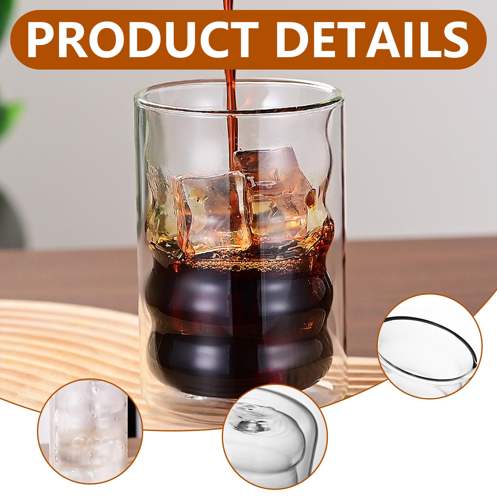 Bicchieri Per Latte Macchiato, 6PCS 375ml Bicchieri Da Caffè A Doppia Parete Bicchieri Da Cappuccino Con 6 Cucchiaini Tazzine Da Caffè Freddo Bicchieri Termici A Spirale In Vetro Borosilicato
