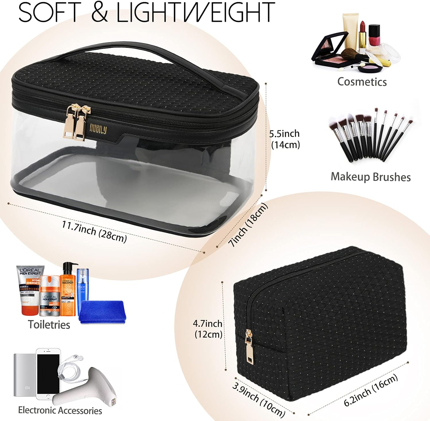 Makeup Bag 3Pcs Cosmetic Bag for Women and Girls Clear Travel Toiletry Bag Makeup Organizer Bag with Handle, Black : Beauty & Personal Care