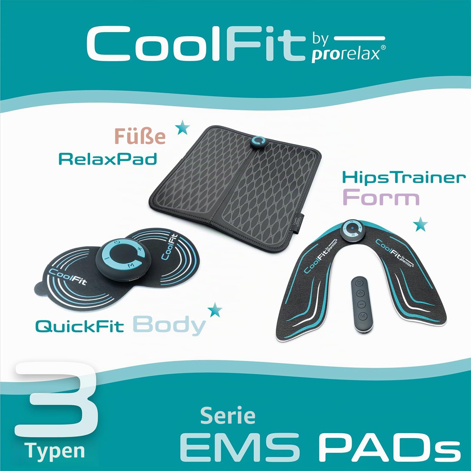 prorelax CoolFit Relax Pad | Durchblutungs-Stimulator | abschwellend, durchblutungsfördernd, schmerzlindernd in Knie, Waden und Oberschenkel | EMS-Fußmassage | medikamentenfre