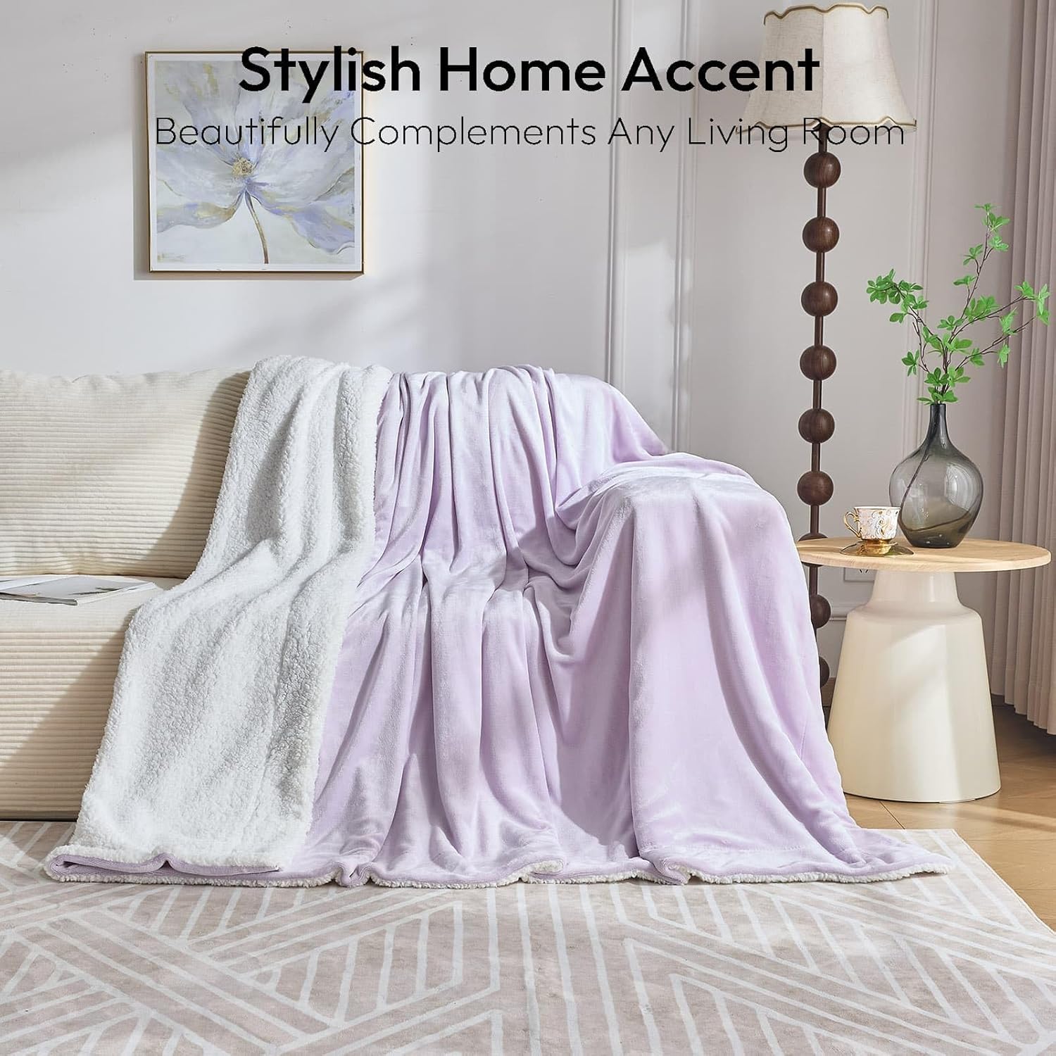 NANPIPER Warm Sherpa Blanket for Couch, Soft Fleece Twin Size for Winter, Fuzzy Plush Throw Gift for Women, Lavender 60x80 Inches - Image 3