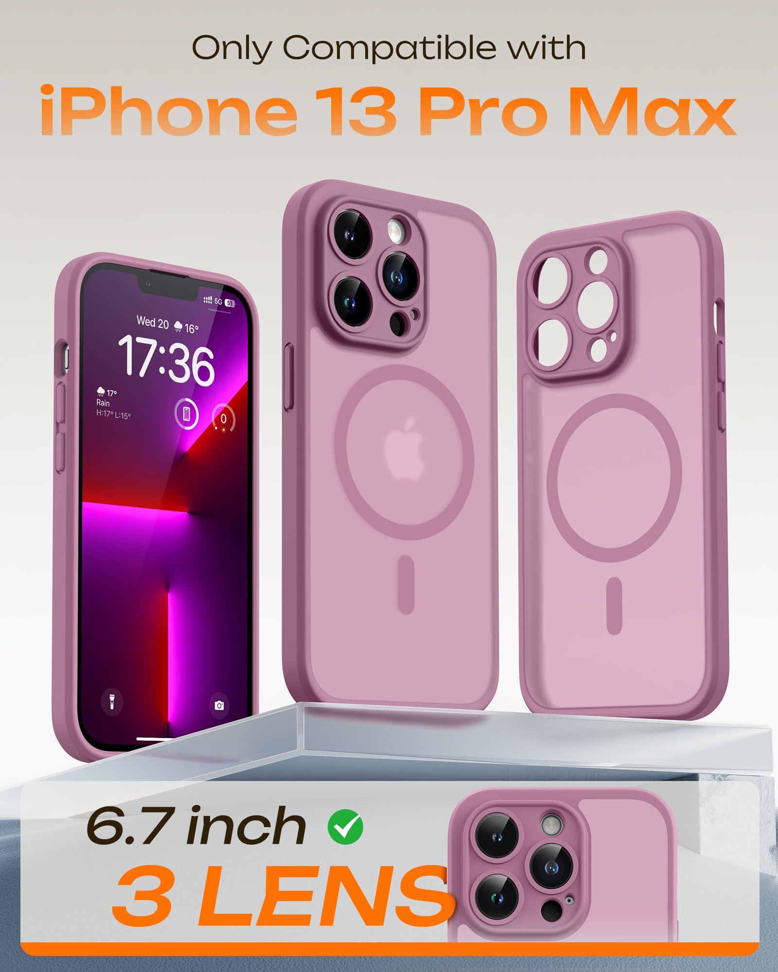 TOCOL Cover Magnetica per iPhone 13 Pro Max 6,7 Pollic, Compatibile con MagSafe, Protezione Fotocamera Integrata, Custodia Antiurto Traslucida Opaca, Lilla Viola