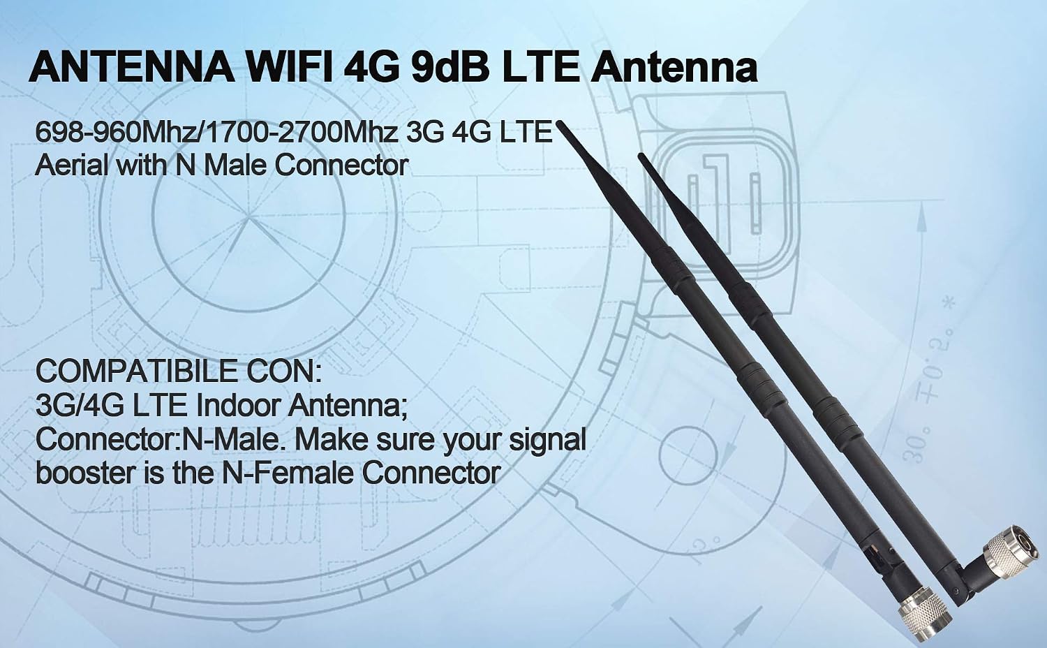 Cell Signal Booster Antenna 4G LTE Antenna Cellular 5dB Indoor Omni-Directional Whip Antenna 698-960Mhz/1700-2700Mhz 3G 4G LTE Aerial N Male Connector for Wireless Router Hotspot Pack of 2