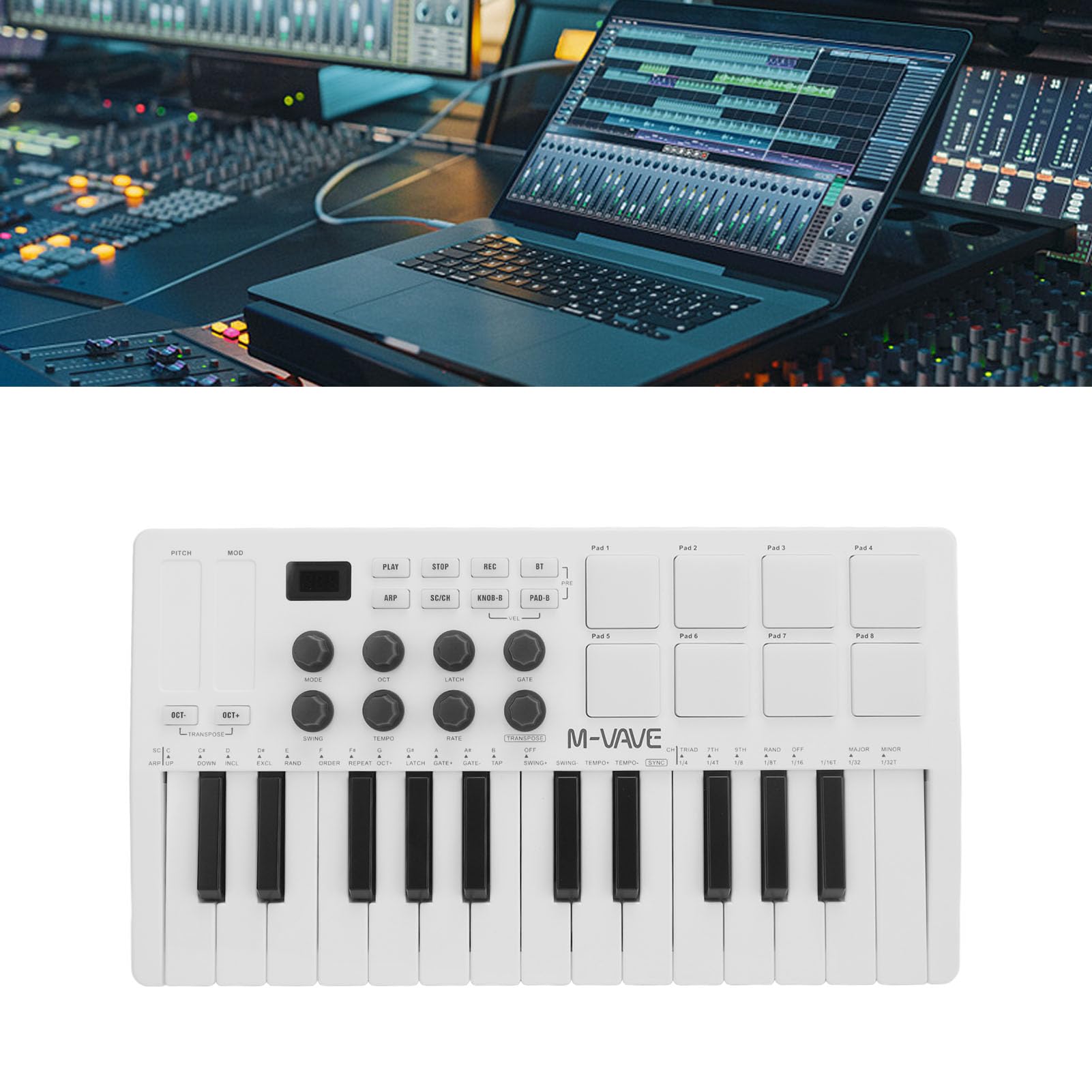 Drfeify Controller Tastiera MIDI Controller Tastiera MIDI USB Dinamica a 25 Tasti con 8 Pad RGB 8 Manopole Bluetooth Alimentato a Batteria per Produttori di Beat Produzione di Viaggi in Studio