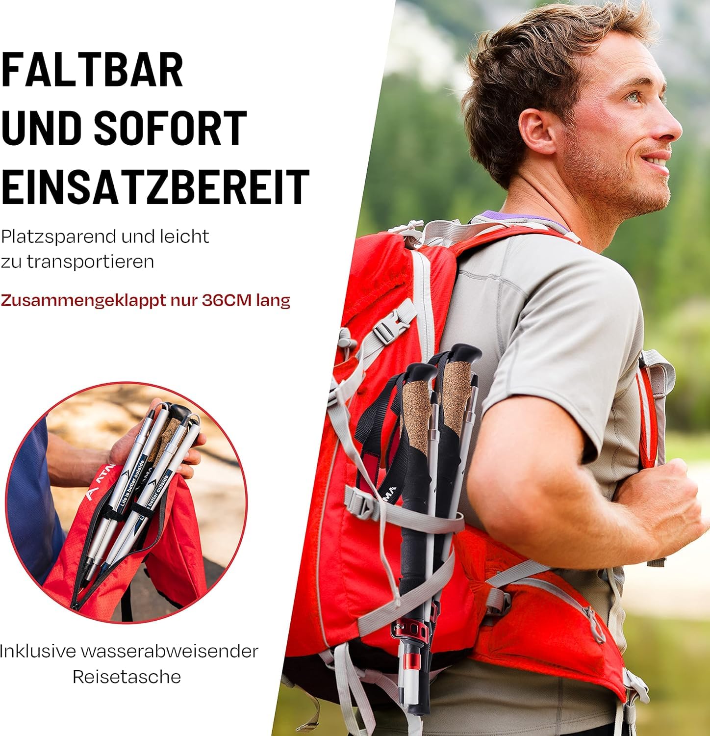 ATACAMA Wanderstöcke verstellbar aus Carbon oder Aluminium mit Korkgriff | Ergonomische Nordic Walking Stöcke für Damen & Herren | Leichte Trekkingstöcke Teleskop für Bergsport und jedes Gelände