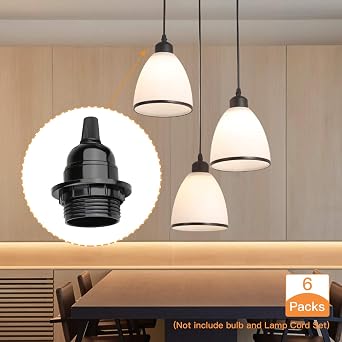 6 Pcs E27 Lamp Holder, Black E27 Bulb Holder Edison Screw Socket
