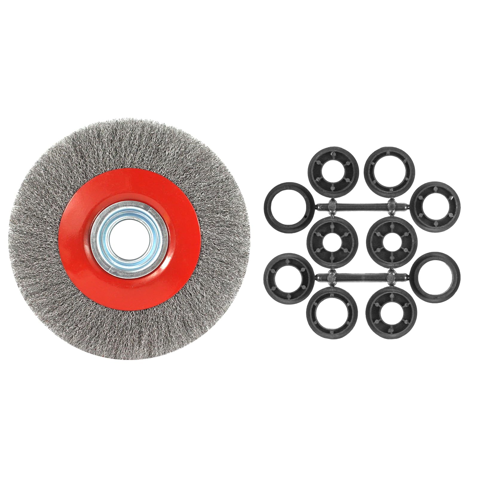 8in Carbon Steel Crimped Bench Wire Wheel for Bench Grinder- 0.012-Inch Coarse with 1/2" 5/8" 3/4" 7/8" 1"(5sets) Spacer Arbors