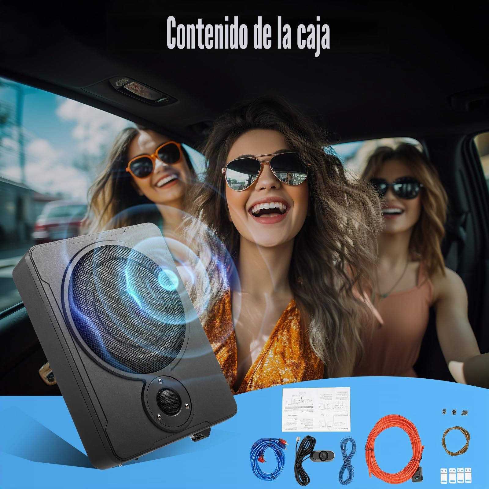 Subwoofer Activo de 8 Pulgadas 600W para Coche - Altavoz Bajo Asiento con Carcasa de Aluminio 12V - 70mm de Grosor para Camión, Caravana